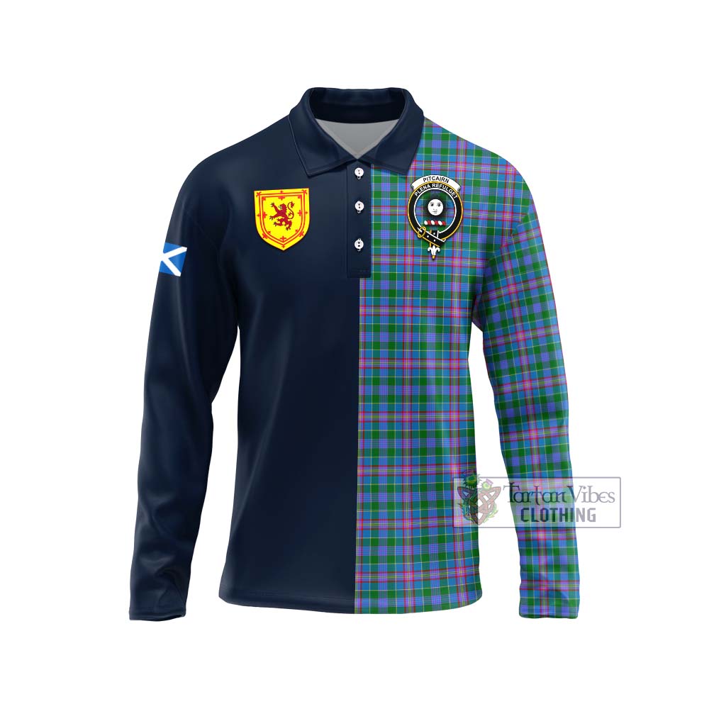 Pitcairn Tartan Long Sleeve Polo Shirt Alba with Scottish Lion Royal Arm Half Style Unisex - Tartan Vibes Clothing