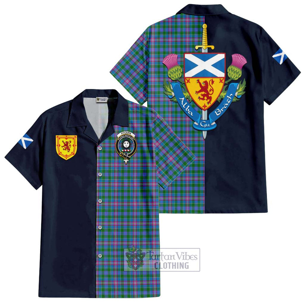Pitcairn Tartan Hawaiian Shirt Alba with Scottish Lion Royal Arm Half Style Kid - Tartan Vibes Clothing