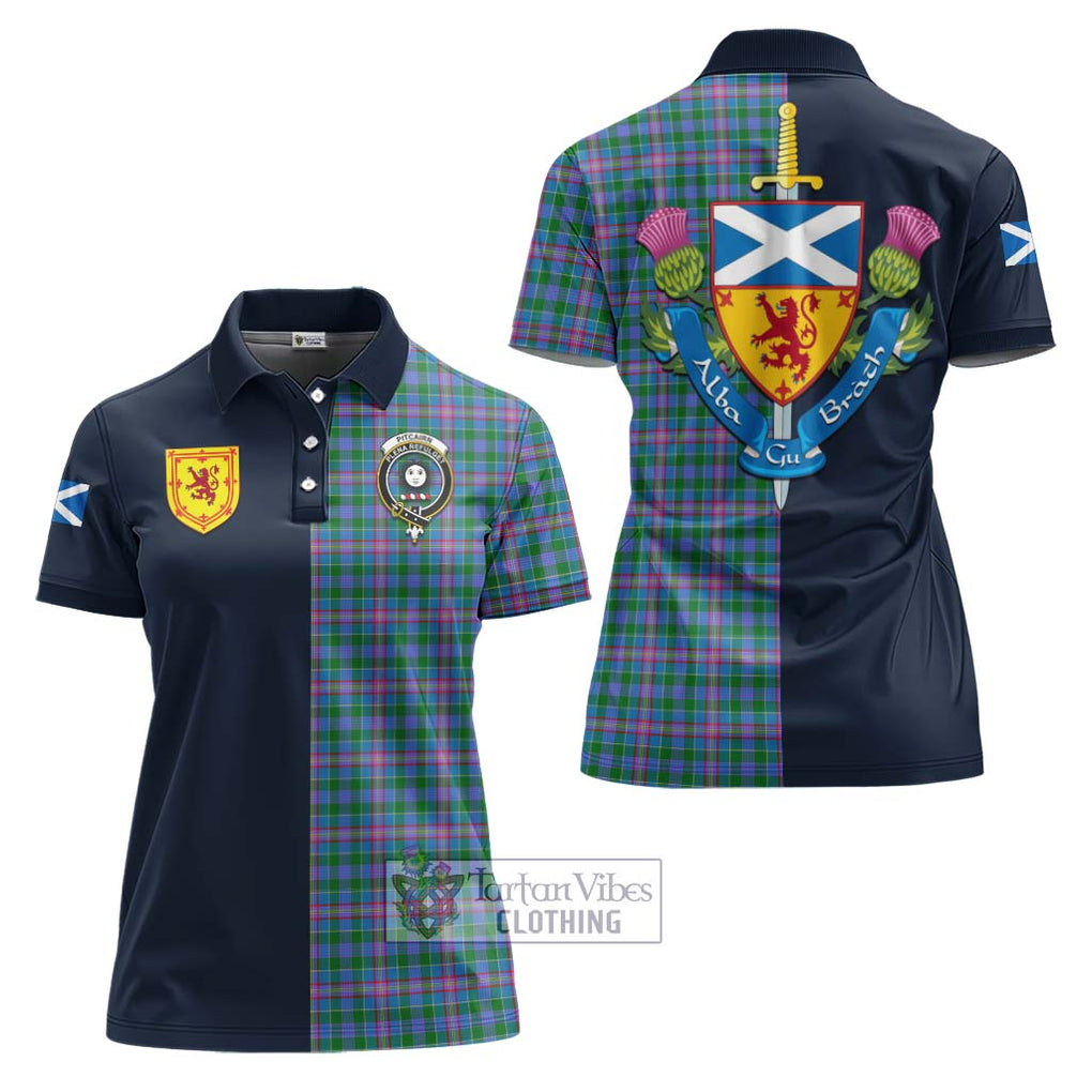 Pitcairn Tartan Women's Polo Shirt Alba with Scottish Lion Royal Arm Half Style Women - Tartan Vibes Clothing