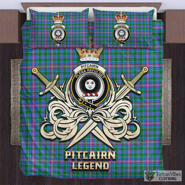 Tartan Vibes Clothing Pitcairn Hunting Tartan Bedding Set with Clan Crest and the Golden Sword of Courageous Legacy