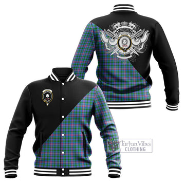 Pitcairn Tartan Baseball Jacket with Family Crest and Military Logo Style Unisex - Tartan Vibes Clothing