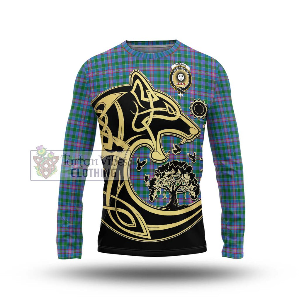 Pitcairn Tartan Long Sleeve T-Shirt with Family Crest Celtic Wolf Style Unisex - Tartan Vibes Clothing
