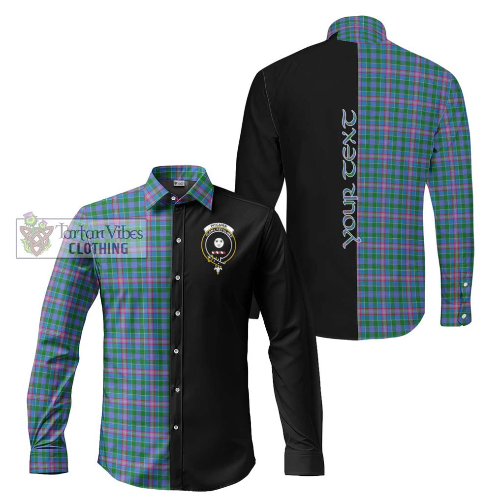 Pitcairn Tartan Long Sleeve Button Shirt with Family Crest and Half Of Me Style Men's Shirt S - Tartanvibesclothing Shop