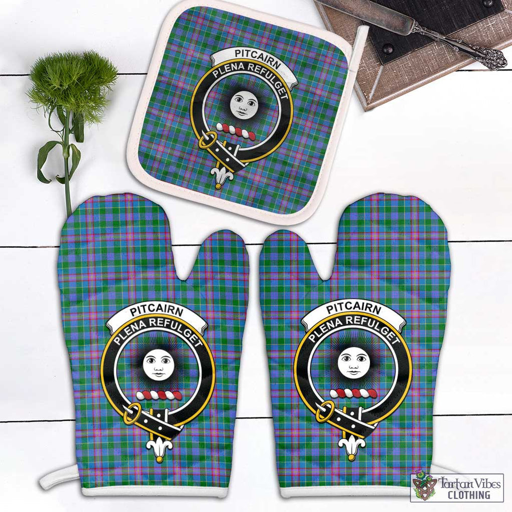 Pitcairn Tartan Combo Oven Mitt & Pot-Holder with Family Crest White - Tartan Vibes Clothing