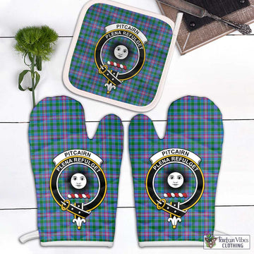 Pitcairn Tartan Combo Oven Mitt & Pot-Holder with Family Crest Combo 2 Oven Mitt & 1 Pot-Holder Black - Tartan Vibes Clothing