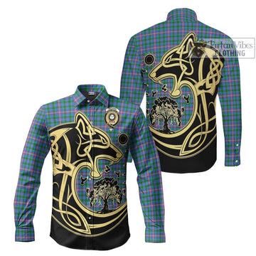 Pitcairn Tartan Long Sleeve Button Shirt with Family Crest Celtic Wolf Style Men's Shirt S - Tartan Vibes Clothing