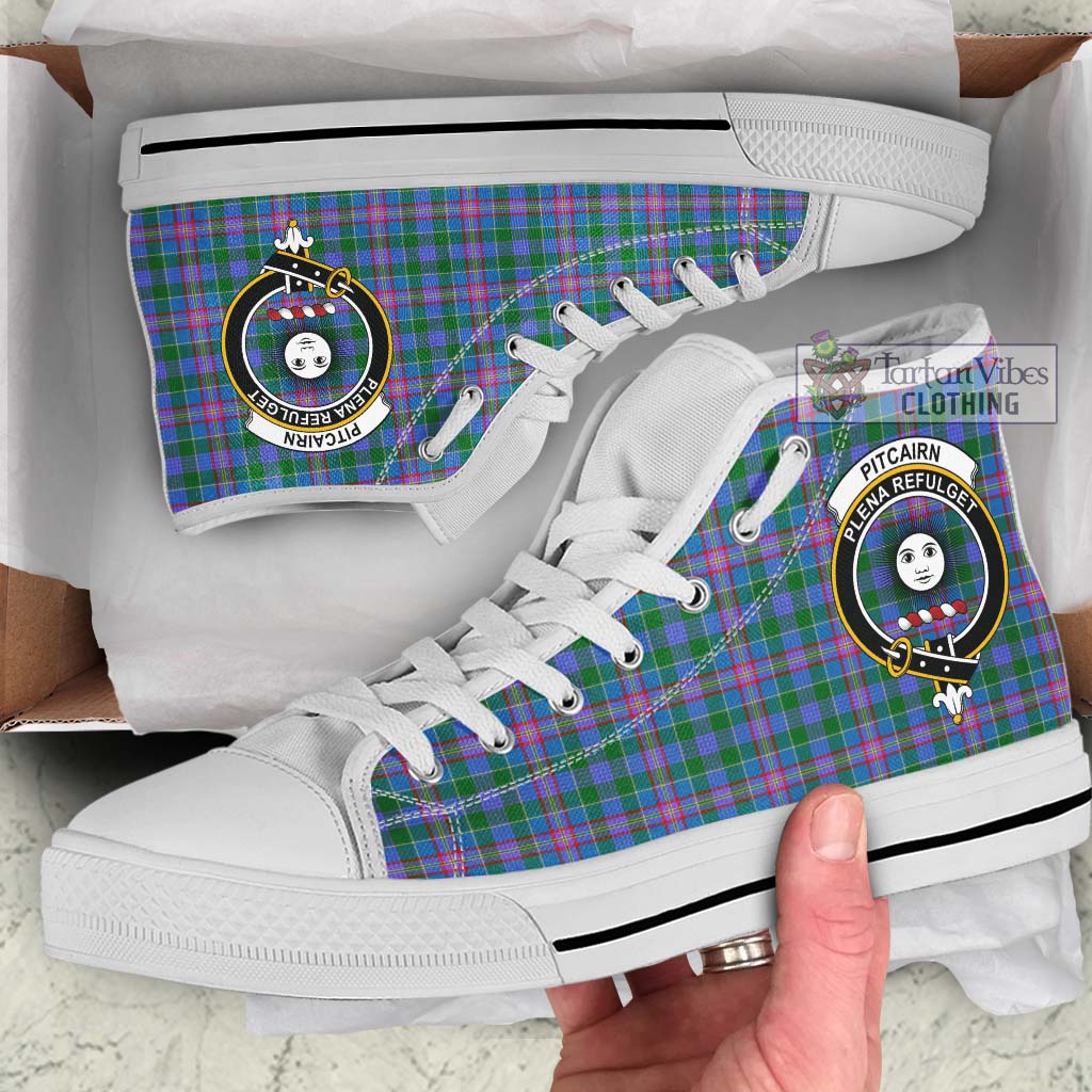 Pitcairn Tartan High Top Shoes with Family Crest Kid High Top - White Sole - Tartan Vibes Clothing