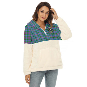 Pitcairn Tartan Half Style Women's Borg Fleece Hoodie with Half Zip with Family Crest Female - Tartan Vibes Clothing