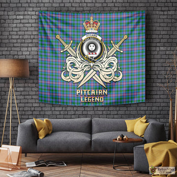 Pitcairn Tartan Tapestry with Clan Crest and the Golden Sword of Courageous Legacy Tapestry - Tartan Vibes Clothing