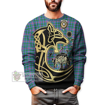 Pitcairn Tartan Sweatshirt with Family Crest Celtic Wolf Style Unisex - Tartan Vibes Clothing