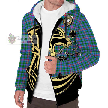 Pitcairn Tartan Sherpa Hoodie with Family Crest Celtic Wolf Style Unisex S - Tartan Vibes Clothing