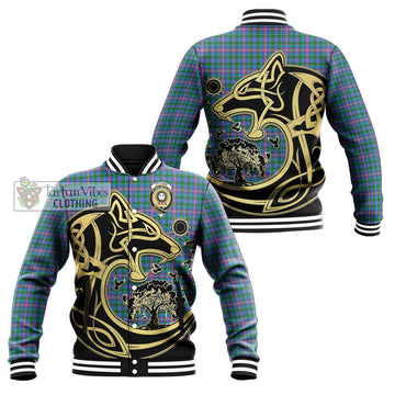 Pitcairn Tartan Baseball Jacket with Family Crest Celtic Wolf Style Unisex - Tartan Vibes Clothing