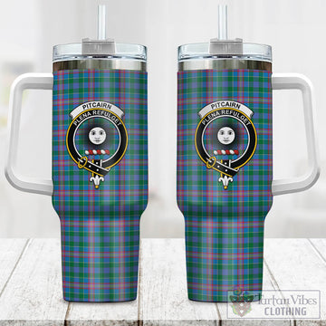 Pitcairn Hunting Tartan and Family Crest Tumbler with Handle
