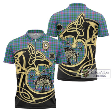 Pitcairn Tartan Zipper Polo Shirt with Family Crest Celtic Wolf Style Unisex - Tartan Vibes Clothing