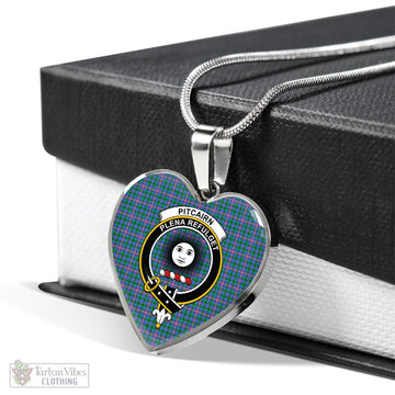Pitcairn Tartan Heart Necklace with Family Crest Luxury Necklace (Silver) No - Tartan Vibes Clothing