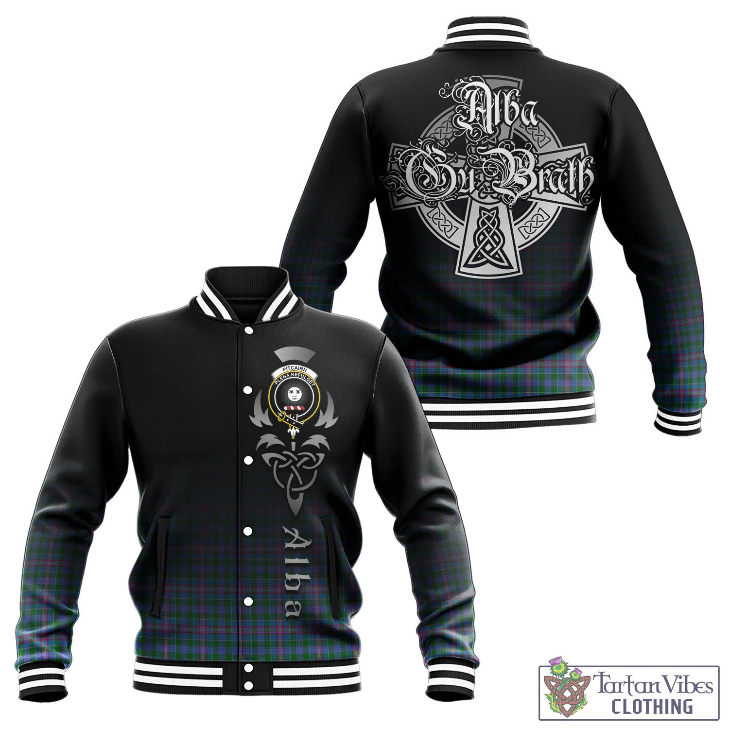 Pitcairn Tartan Baseball Jacket Featuring Alba Gu Brath Family Crest Celtic Inspired - Tartan Vibes Clothing