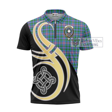 Pitcairn Tartan Zipper Polo Shirt with Family Crest and Celtic Symbol Style - Tartan Vibes Clothing