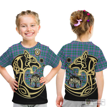 Pitcairn Tartan Kid T-Shirt with Family Crest Celtic Wolf Style - Tartan Vibes Clothing