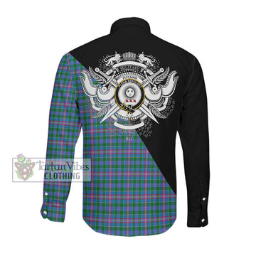 Pitcairn Tartan Long Sleeve Button Shirt with Family Crest and Military Logo Style Men's Shirt - Tartanvibesclothing Shop