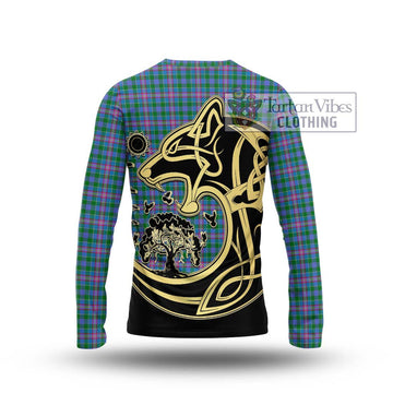 Pitcairn Tartan Long Sleeve T-Shirt with Family Crest Celtic Wolf Style - Tartan Vibes Clothing
