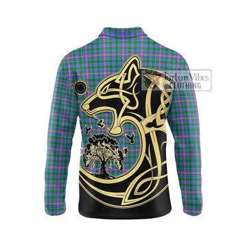 Pitcairn Tartan Long Sleeve Polo Shirt with Family Crest Celtic Wolf Style - Tartan Vibes Clothing