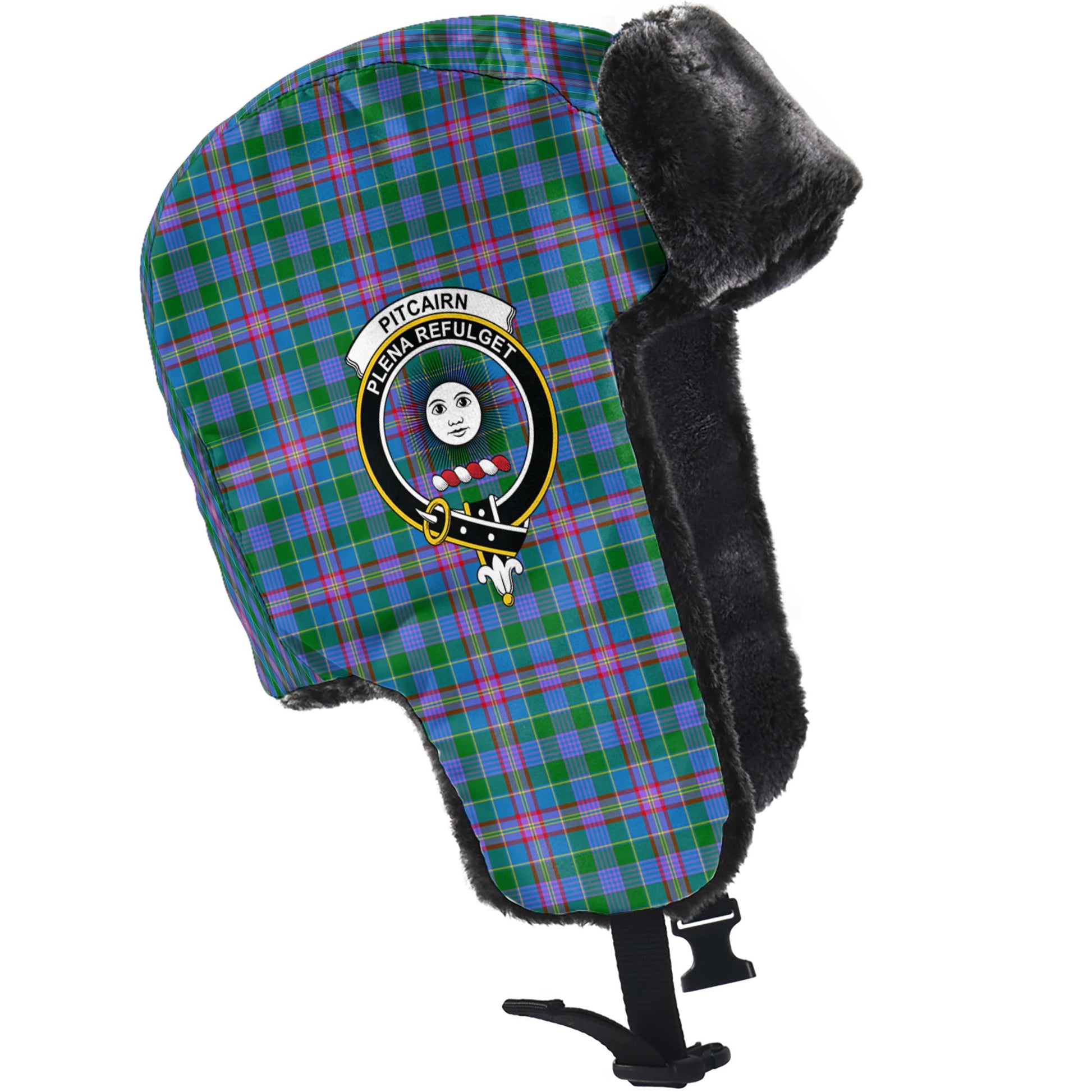 Pitcairn Hunting Tartan Winter Trapper Hat with Family Crest - Tartanvibesclothing