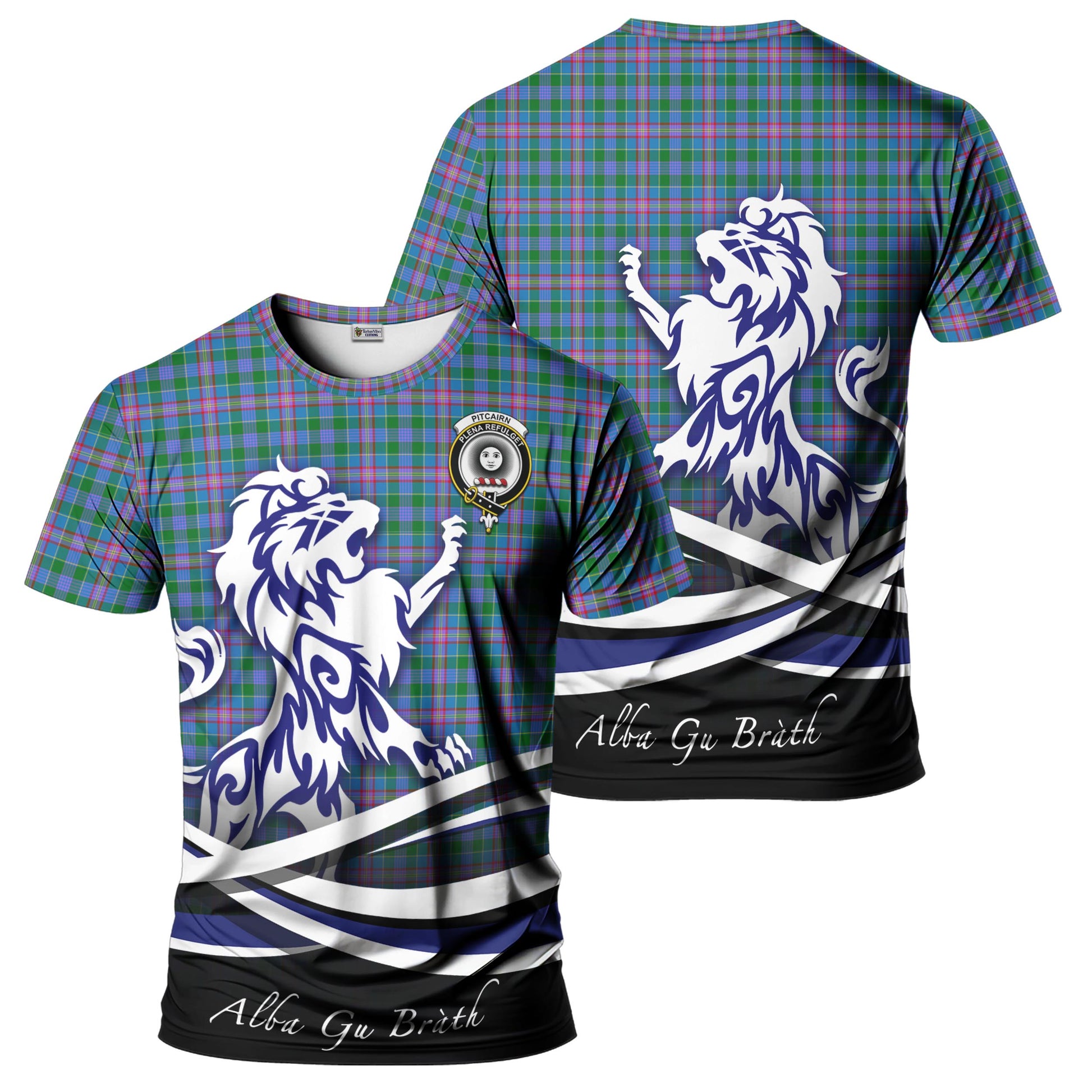 Pitcairn Tartan T-Shirt with Alba Gu Brath Regal Lion Emblem - Tartan Vibes Clothing