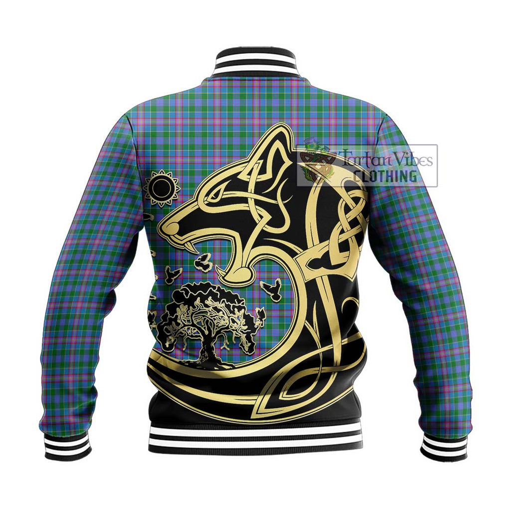 Pitcairn Tartan Baseball Jacket with Family Crest Celtic Wolf Style - Tartan Vibes Clothing