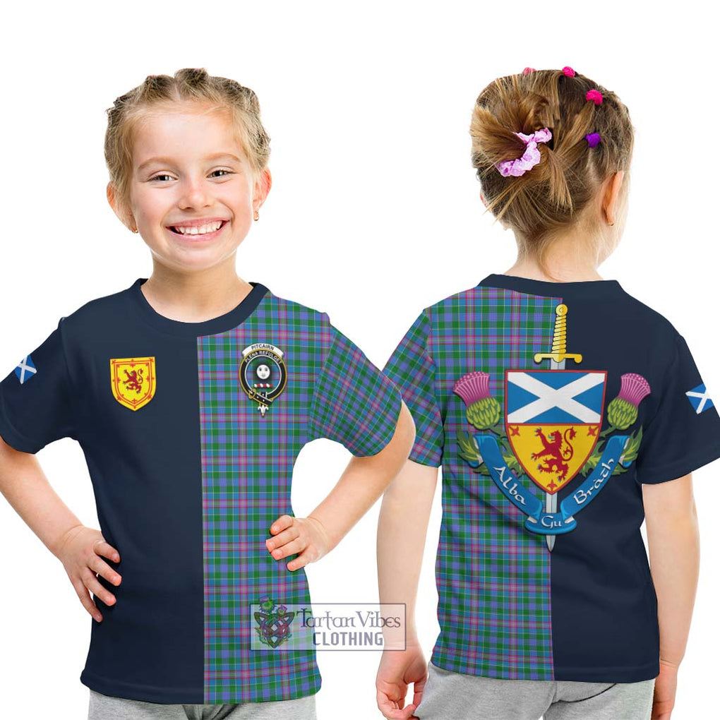 Pitcairn Tartan Kid T-Shirt Alba with Scottish Lion Royal Arm Half Style - Tartan Vibes Clothing