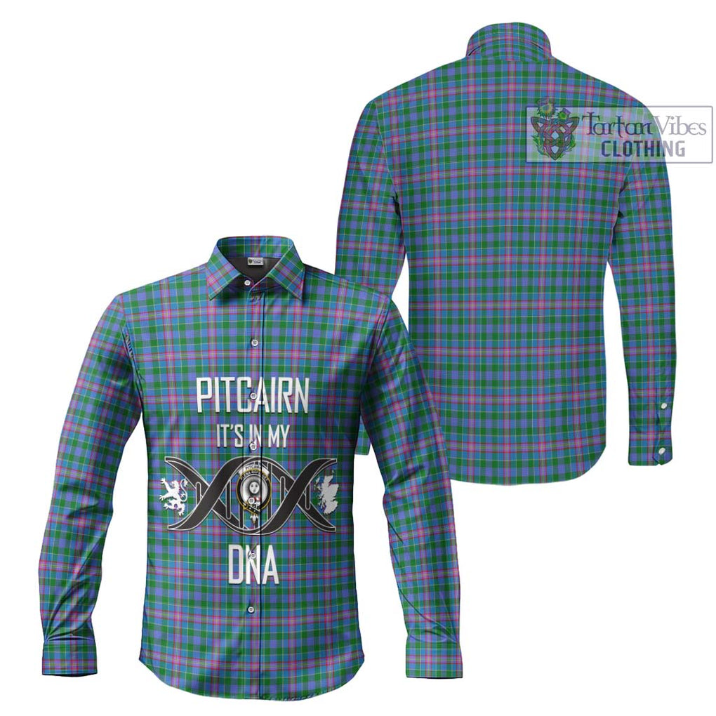 Pitcairn Tartan Long Sleeve Button Shirt with Family Crest DNA In Me Style Men's Shirt - Tartanvibesclothing Shop