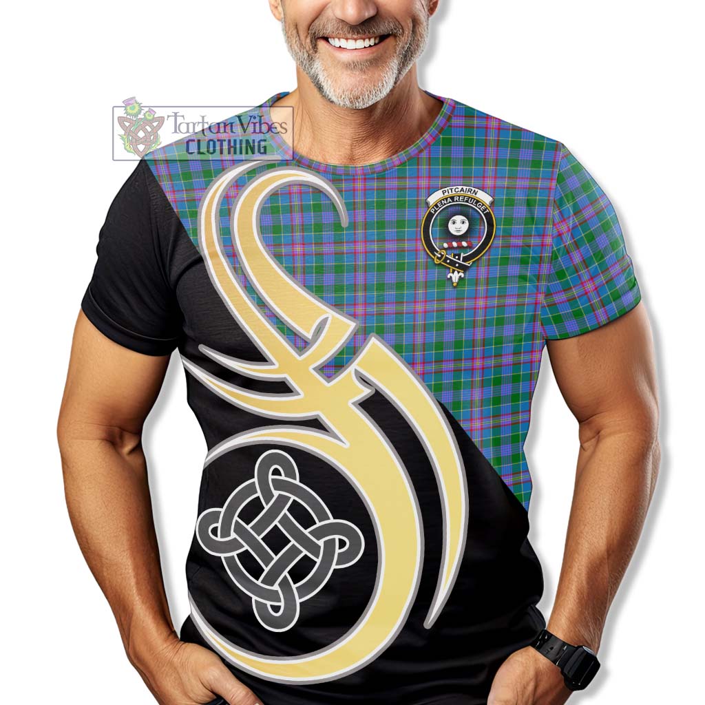 Pitcairn Tartan T-Shirt with Family Crest and Celtic Symbol Style - Tartan Vibes Clothing