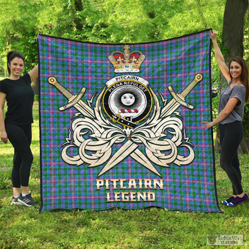 Pitcairn Tartan Quilt with Clan Crest and the Golden Sword of Courageous Legacy - Tartan Vibes Clothing