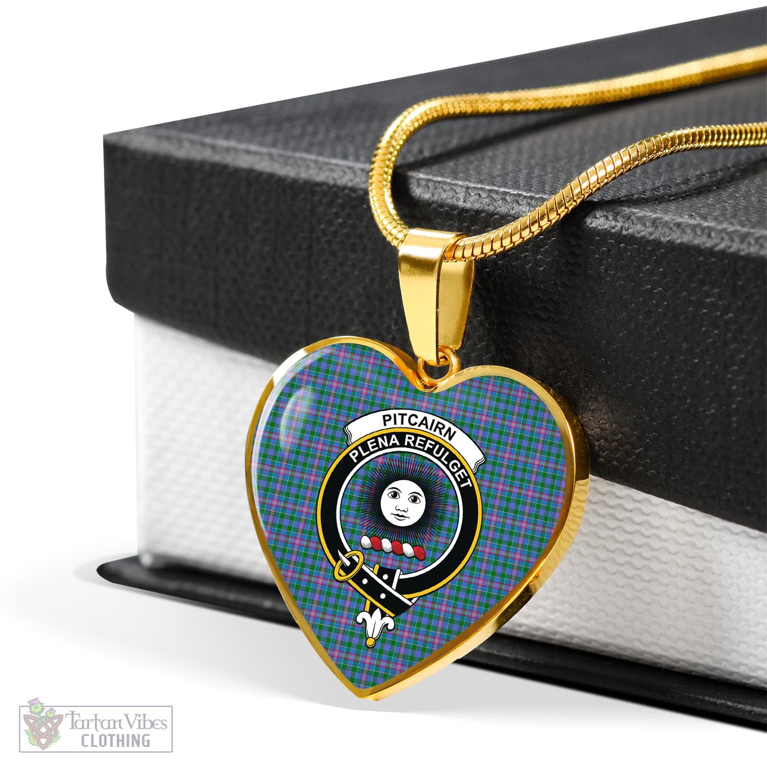Pitcairn Tartan Heart Necklace with Family Crest - Tartan Vibes Clothing