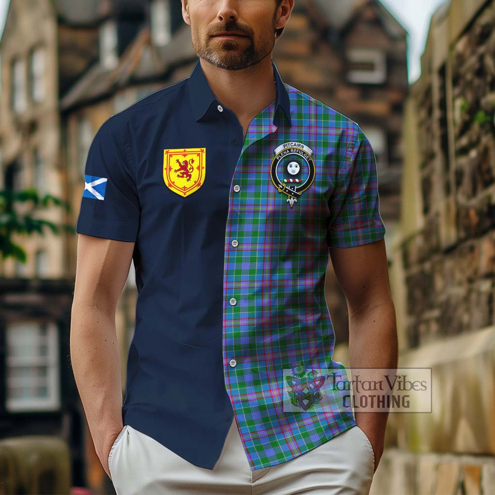 Pitcairn Tartan Hawaiian Shirt Alba with Scottish Lion Royal Arm Half Style - Tartan Vibes Clothing