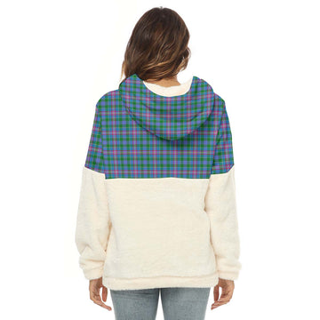 Pitcairn Tartan Half Style Women's Borg Fleece Hoodie with Half Zip with Family Crest - Tartan Vibes Clothing