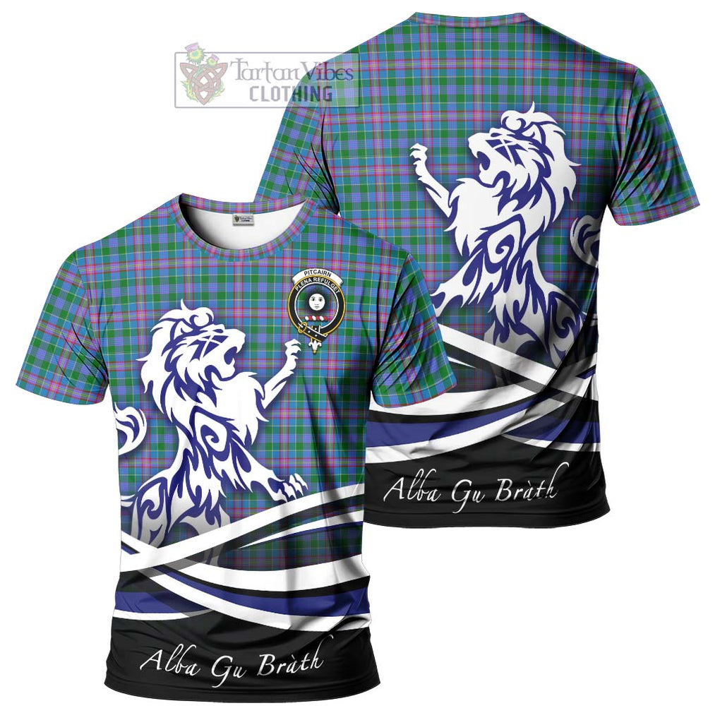 Pitcairn Tartan Cotton T-shirt with Alba Gu Brath Regal Lion Emblem Women's Shirt - Tartan Vibes Clothing