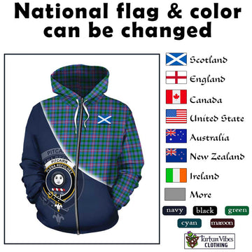 Pitcairn Tartan Hoodie with Personalised National Flag and Family Crest Half Style - Tartan Vibes Clothing