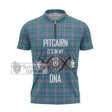 Pitcairn Tartan Zipper Polo Shirt with Family Crest DNA In Me Style - Tartan Vibes Clothing