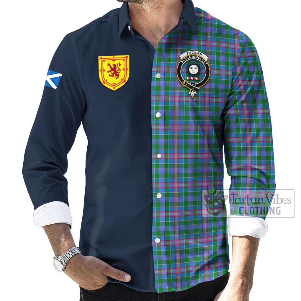 Pitcairn Tartan Long Sleeve Button Shirt Alba with Scottish Lion Royal Arm Half Style Men's Shirt - Tartan Vibes Clothing