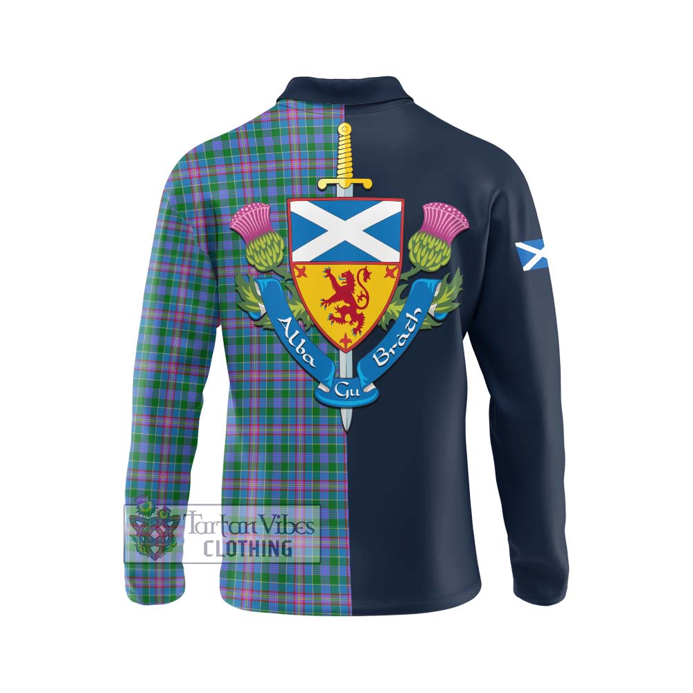 Pitcairn Tartan Long Sleeve Polo Shirt Alba with Scottish Lion Royal Arm Half Style - Tartan Vibes Clothing