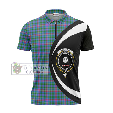 Pitcairn Tartan Zipper Polo Shirt with Family Crest Circle Style - Tartan Vibes Clothing