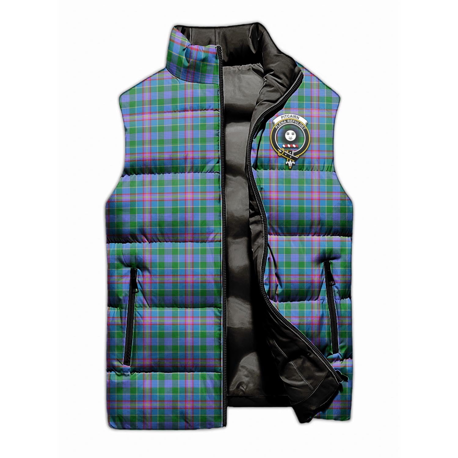 Pitcairn Tartan Sleeveless Puffer Jacket with Family Crest - Tartan Vibes Clothing