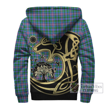 Pitcairn Tartan Sherpa Hoodie with Family Crest Celtic Wolf Style - Tartan Vibes Clothing