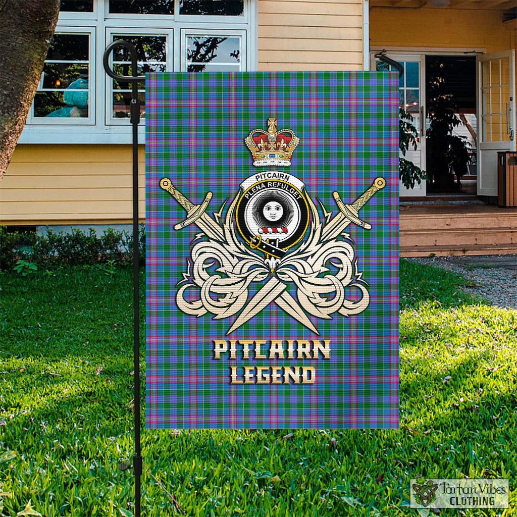 Tartan Vibes Clothing Pitcairn Hunting Tartan Flag with Clan Crest and the Golden Sword of Courageous Legacy