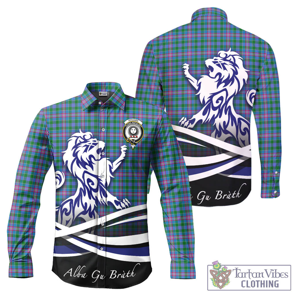 Pitcairn Tartan Long Sleeve Button Up Shirt with Alba Gu Brath Regal Lion Emblem - Tartan Vibes Clothing