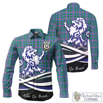 Pitcairn Tartan Long Sleeve Button Up Shirt with Alba Gu Brath Regal Lion Emblem - Tartan Vibes Clothing