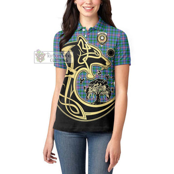 Pitcairn Tartan Women's Polo Shirt with Family Crest Celtic Wolf Style - Tartan Vibes Clothing