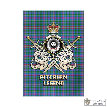 Pitcairn Tartan Garden Flag with Clan Crest and the Golden Sword of Courageous Legacy - Tartan Vibes Clothing