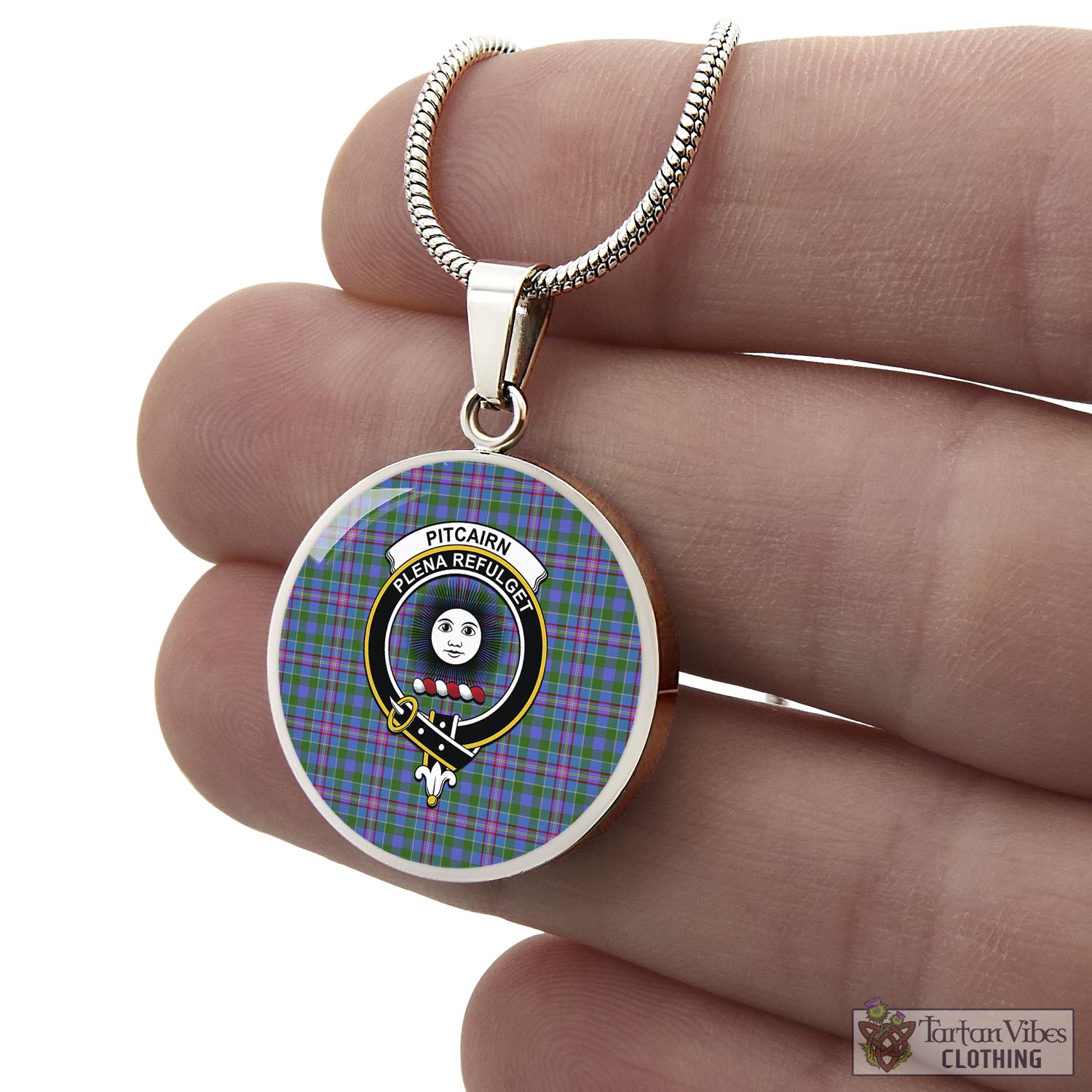 Pitcairn Tartan Circle Necklace with Family Crest - Tartan Vibes Clothing