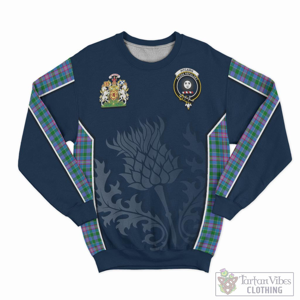 Pitcairn Tartan Sweatshirt with Family Crest and Scottish Thistle Vibes Sport Style - Tartan Vibes Clothing
